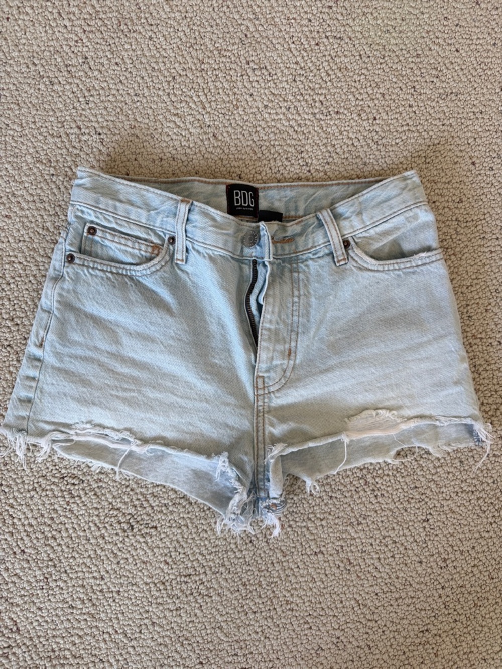 BDG Pale Blue High-Rise Frayed Denim Shorts